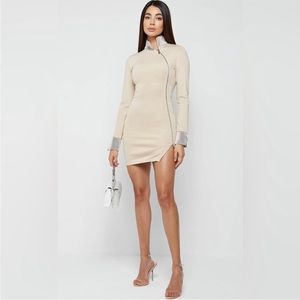 Highneck neoprene zip detail mini dress